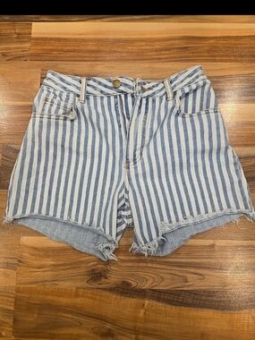 Billabong Blue and White Striped High-Rise Denim Shorts